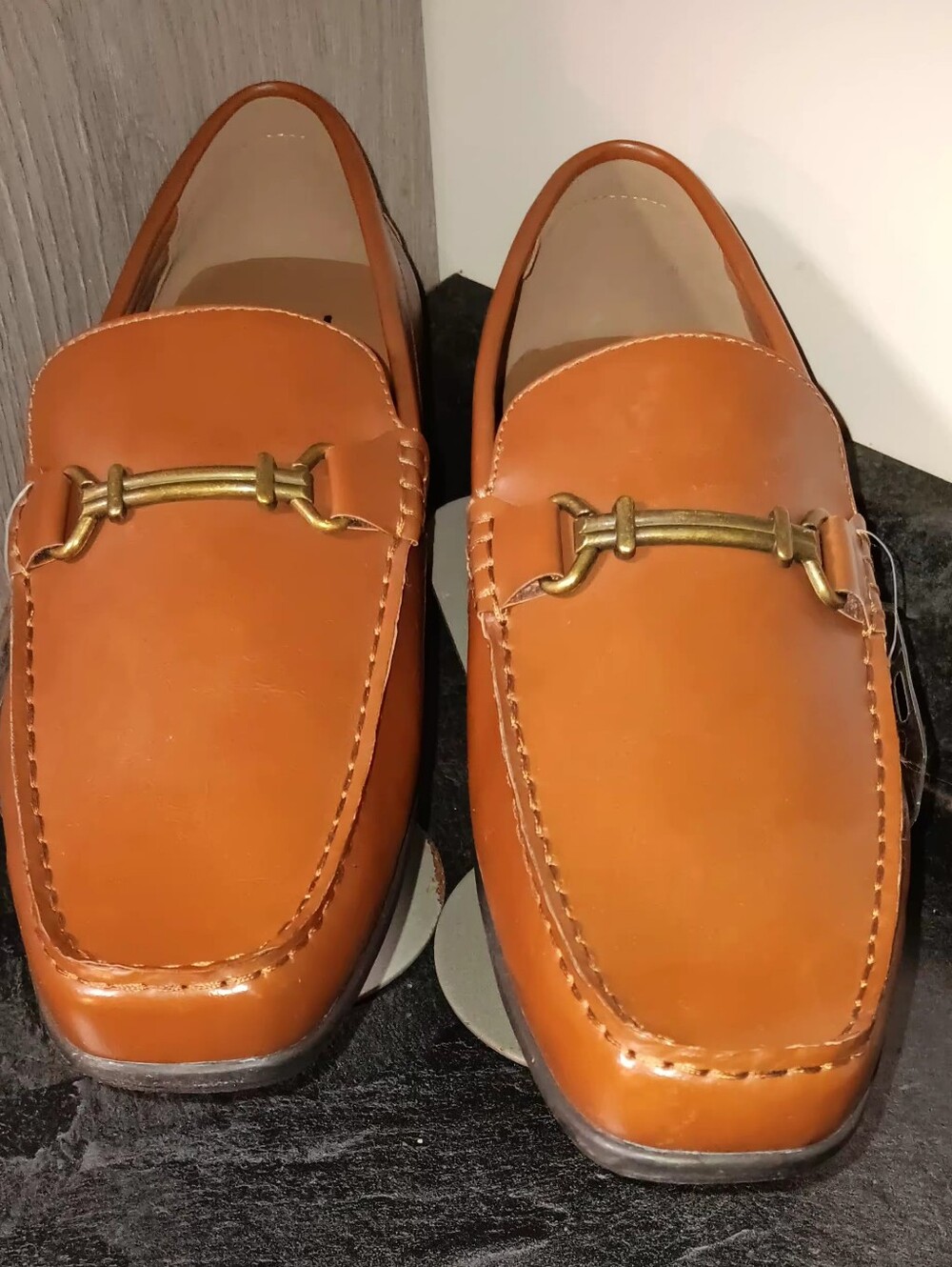 Men's Tan Leather Bit-Detail Slip-On Loafers